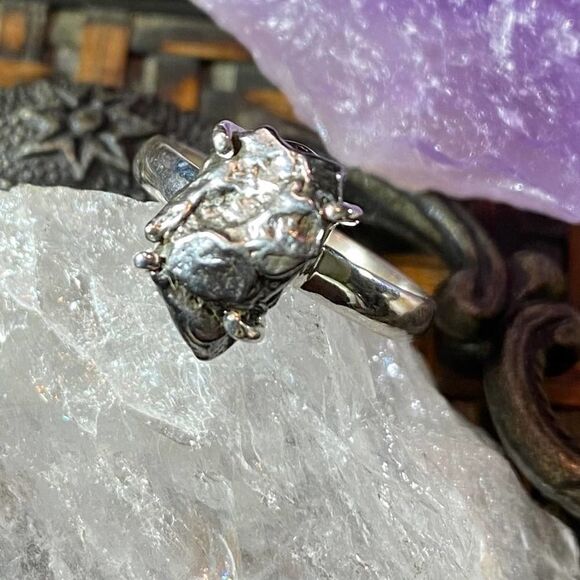 Meteorite Campo Del Cielo Solid Sterling Silver Ring Size 9 Natural Stone - Picture 3 of 10
